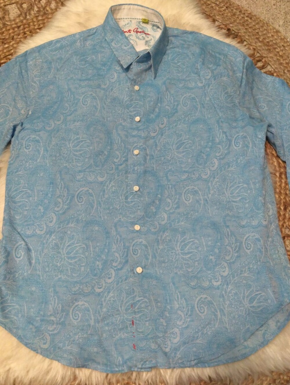 Robert Graham Light Blue Paisley Linen Button-Down Shirt Size L